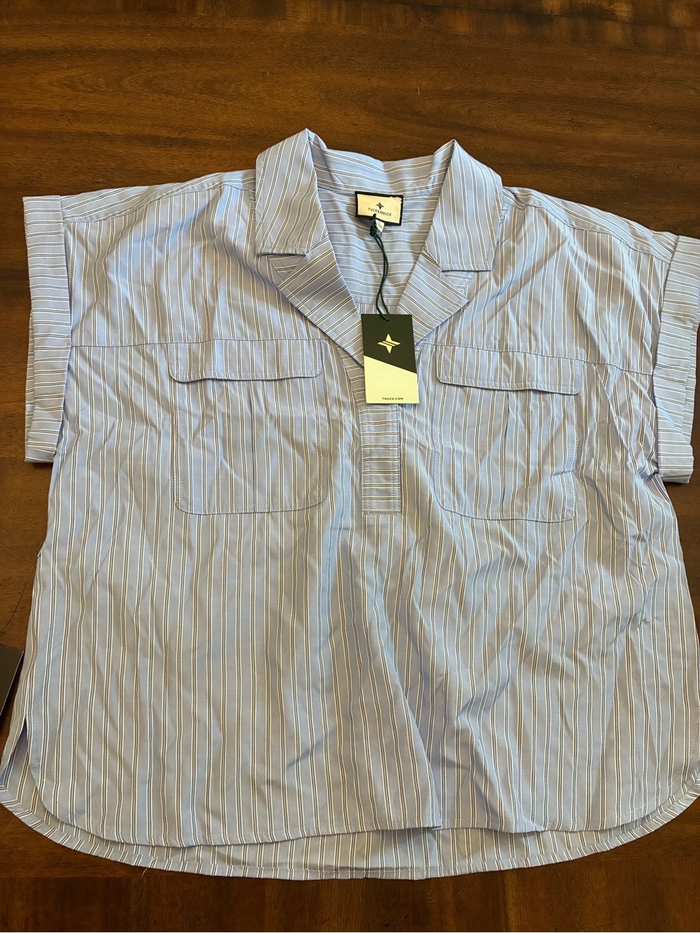 Tuckernuck Cornflower Blue Striped Top Blouse Women’s Large Camp Shirt New NWT